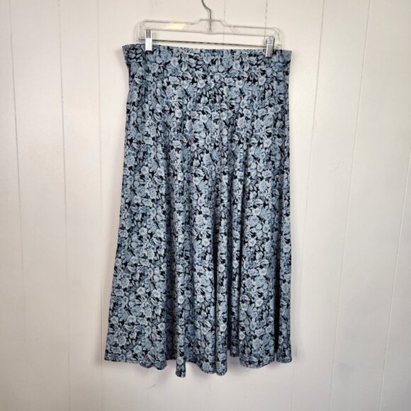 Vintage Midi Skirt 90s Blue Floral Flowy 1990s Feminine Pretty Cottagecore XL 14 - Picture 3 of 7